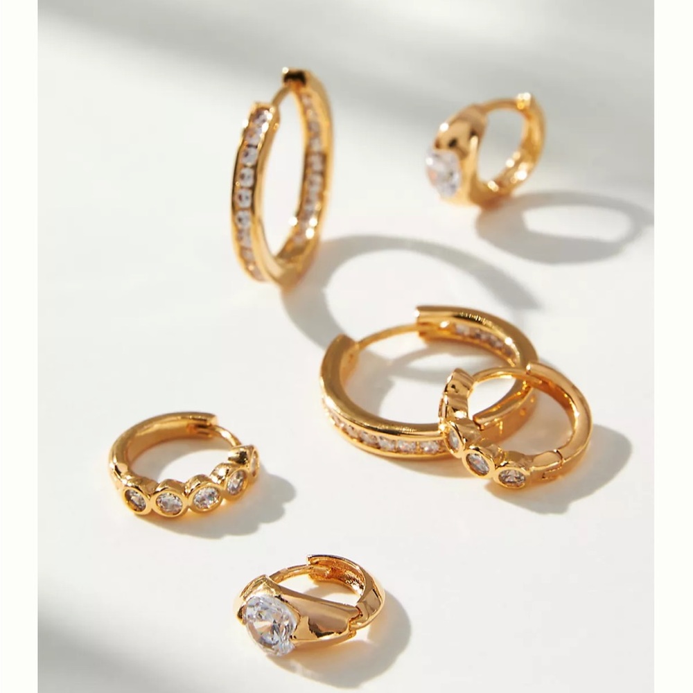 NWT Anthropologie set of three delicate earrings- 14k gold plated